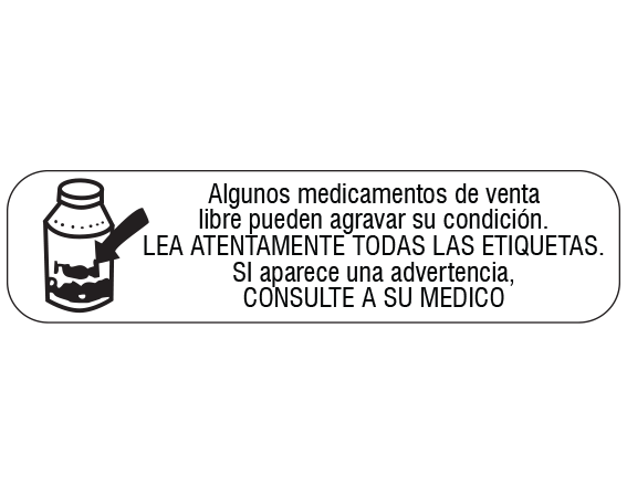 9-DP-ES White 3/8" x 1-1/2" Pharmacy Auxiliary Labels for Prescription Containers - Spanish Version - With Imprint: SOME NONPRESCRIPTION DRUGS MAY / AGGRAVATE YOUR CONDITION. / READ ALL LABELS CAREFULLY. / IF A WARNING APPEARS