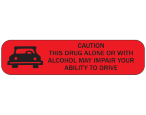 Red 3/8" x 1-1/2" Pharmacy Auxiliary Labels for Prescription Containers - English Version  - With Imprint: CAUTION / THIS DRUG ALONE OR WITH / ALCOHOL MAY IMPAIR YOUR / ABILITY TO DRIVE