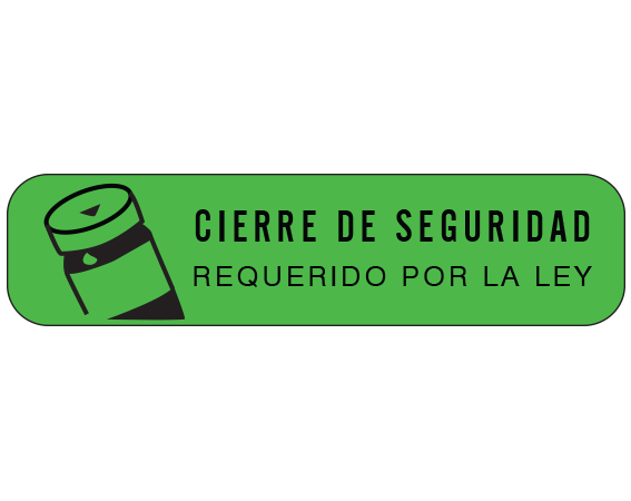 A-102-ES1 Green 3/8" x 1-1/2" Pharmacy Auxiliary Labels for Prescription Containers - Spanish Version - With Imprint: (Spanish) SAFETY CLOSURE / REQUIRED BY LAW