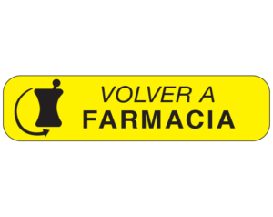 Yellow 3/8" x 1-1/2" Pharmacy Auxiliary Labels for Prescription Containers - Spanish Version  - With Imprint: (Spanish) RETURN TO / PHARMACY