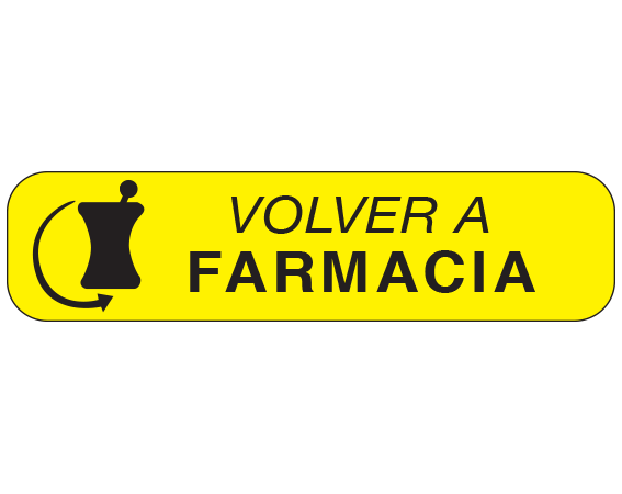 A-103-ES1 Yellow 3/8" x 1-1/2" Pharmacy Auxiliary Labels for Prescription Containers - Spanish Version - With Imprint: (Spanish) RETURN TO / PHARMACY