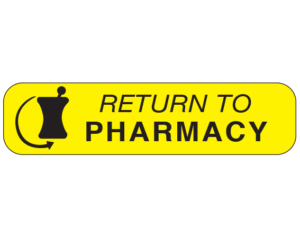 Yellow 3/8" x 1-1/2" Pharmacy Auxiliary Labels for Prescription Containers - English Version  - With Imprint: RETURN TO / PHARMACY