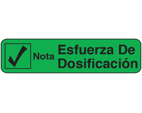 A-104-ES Green 3/8" x 1-1/2" Pharmacy Auxiliary Labels for Prescription Containers - Spanish Version - With Imprint: (Spanish) NOTE DOSAGE STRENGTH