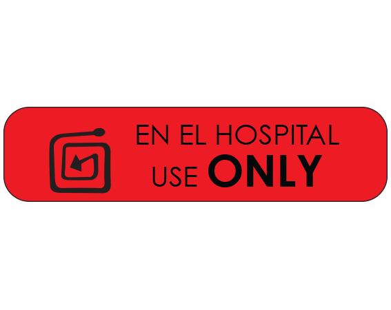 A-107-ES Red 3/8" x 1-1/2" Pharmacy Auxiliary Labels for Prescription Containers - Spanish Version - With Imprint: (Spanish) FOR IN-HOSPITAL / USE ONLY