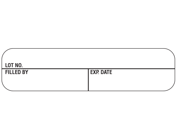 A-112 White 3/8" x 1-1/2" Pharmacy Auxiliary Labels for Prescription Containers - English Version - With Imprint: LOT NO. / FILLED BY / EXP. DATE