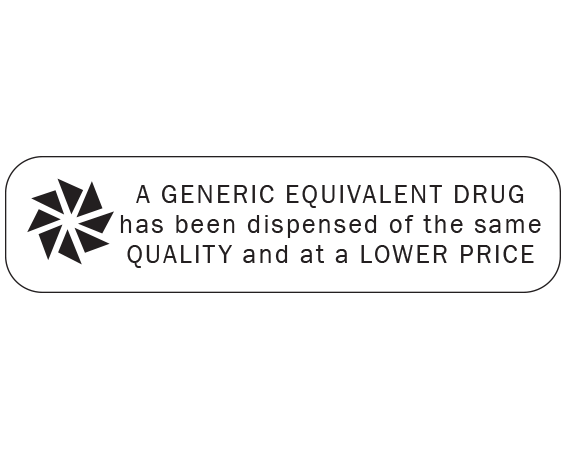 A-114 White 3/8" x 1-1/2" Pharmacy Auxiliary Labels for Prescription Containers - English Version - With Imprint: A GENERIC EQUIVALENT DRUG / HAS BEEN DISPENSED OF THE SAME / QUALITY AND AT A LOWER PRICE