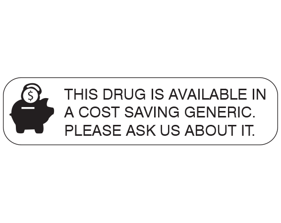 A-115 White 3/8" x 1-1/2" Pharmacy Auxiliary Labels for Prescription Containers - English Version - With Imprint: THIS DRUG IS AVAILABLE IN / A COST SAVING GENERIC. / PLEASE ASK US ABOUT IT.
