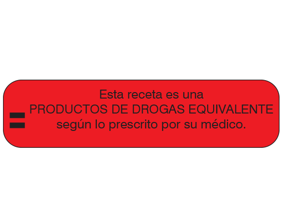 A-117-ES Red 3/8" x 1-1/2" Pharmacy Auxiliary Labels for Prescription Containers - Spanish Version - With Imprint: (Spanish) THIS PRESCRIPTION IS AN / EQUIVALENT DRUG PRODUCT / AS PRESCRIBED BY YOUR PHYSICIAN