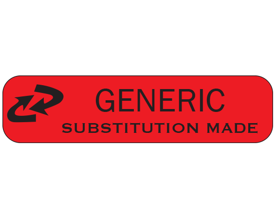 A-118 Red 3/8" x 1-1/2" Pharmacy Auxiliary Labels for Prescription Containers - English Version - With Imprint: GENERIC / SUBSTITUTION MADE
