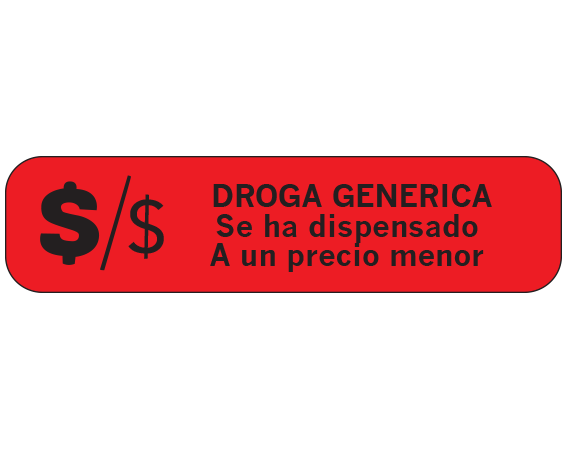 A-119-ES Red 3/8" x 1-1/2" Pharmacy Auxiliary Labels for Prescription Containers - Spanish Version - With Imprint: (Spanish) A GENERIC DRUG HAS BEEN DISPENSED AT A LOWER PRICE
