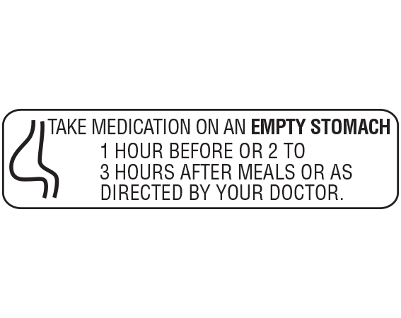 A-121 White 3/8" x 1-1/2" Pharmacy Auxiliary Labels for Prescription Containers - English Version - With Imprint: TAKE MEDICATION ON AN EMPTY STOMACH 1 HOUR AFTER MEALS OR AS DIRECTED BY YOUR DOCTOR