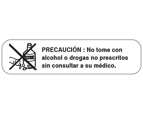A-123-ES White 3/8" x 1-1/2" Pharmacy Auxiliary Labels for Prescription Containers - Spanish Version - With Imprint: (Spanish) CAUTION: DO NOT TAKE WITH / ALCOHOL OR NONPRESCRIBED DRUGS / WITHOUT CONSULTING YOUR DOCTOR