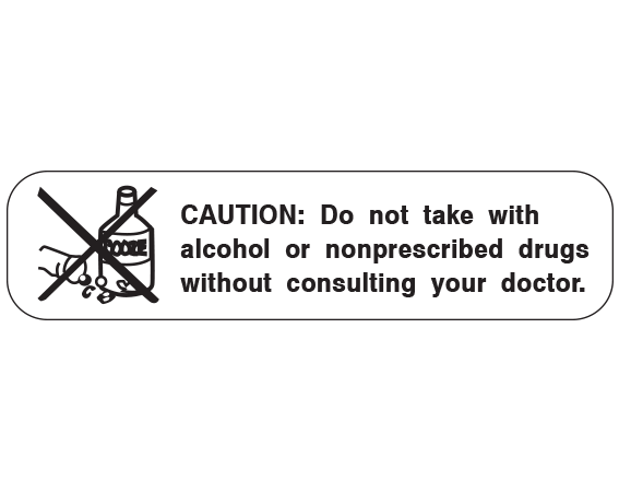A-1231 White 3/8" x 1-1/2" Pharmacy Auxiliary Labels for Prescription Containers - English Version - With Imprint: CAUTION: DO NOT TAKE WITH / ALCOHOL OR NONPRESCRIBED DRUGS / WITHOUT CONSULTING YOUR DOCTOR
