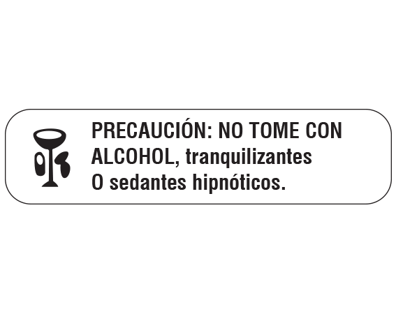 A-124-ES1 White 3/8" x 1-1/2" Pharmacy Auxiliary Labels for Prescription Containers - Spanish Version - With Imprint: (Spanish) CAUTION: DO NOT TAKE WITH / ALCOHOL
