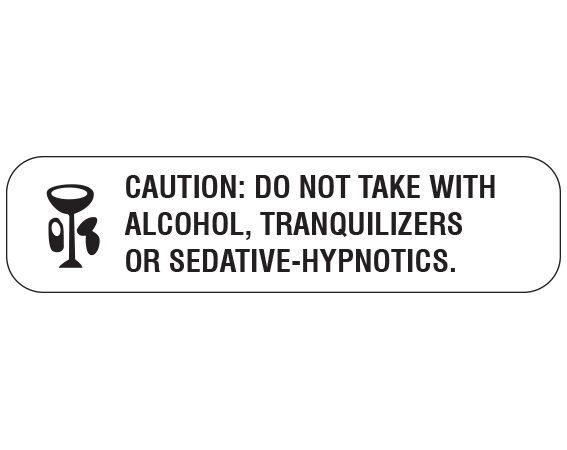 A-124 White 3/8" x 1-1/2" Pharmacy Auxiliary Labels for Prescription Containers - English Version - With Imprint: CAUTION: DO NOT TAKE WITH / ALCOHOL