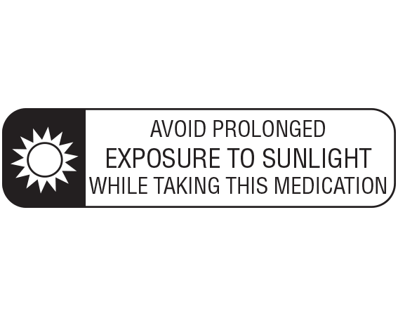 A-1261 White 3/8" x 1-1/2" Pharmacy Auxiliary Labels for Prescription Containers - English Version - With Imprint: AVOID PROLONGED / EXPOSURE TO SUNLIGHT / WHILE TAKING THIS MEDICATION