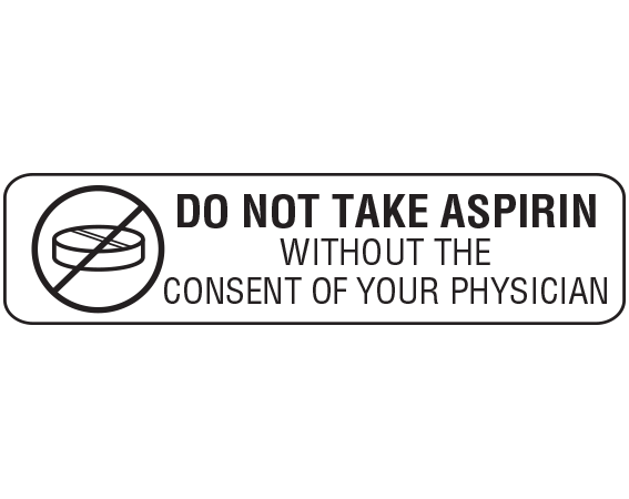 A-1311 White 3/8" x 1-1/2" Pharmacy Auxiliary Labels for Prescription Containers - English Version - With Imprint: DO NOT TAKE ASPIRIN WITHOUT THE CONSENT OF YOUR PHYSICIAN