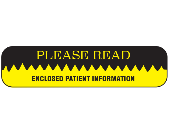 A-1361 Yellow 3/8" x 1-1/2" Pharmacy Auxiliary Labels for Prescription Containers - English Version - With Imprint: PLEASE READ / ENCLOSED PATIENT INFORMATION