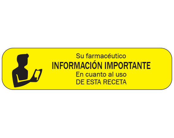 A-140-ES1 Yellow 3/8" x 1-1/2" Pharmacy Auxiliary Labels for Prescription Containers - Spanish Version - With Imprint: (Spanish) YOUR PHARMACIST CAN PROVIDE / IMPORTANT INFORMATION / CONCERNING THE USE / OF THIS PRESCRIPTION.