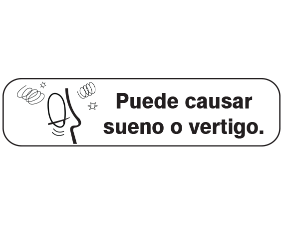 A-142-ES1 White 3/8" x 1-1/2" Pharmacy Auxiliary Labels for Prescription Containers - Spanish Version - With Imprint: Puede causar / sueno o vertigo.