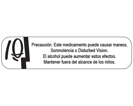 A-143-ES White 3/8" x 1-1/2" Pharmacy Auxiliary Labels for Prescription Containers - Spanish Version - With Imprint: (Spanish) CAUTION. THIS DRUG CAN CAUSE DIZZINESS