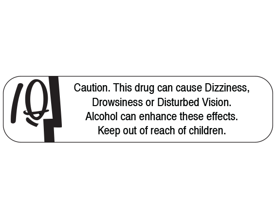 A-1431 White 3/8" x 1-1/2" Pharmacy Auxiliary Labels for Prescription Containers - English Version - With Imprint: CAUTION. THIS DRUG CAN CAUSE DIZZINESS