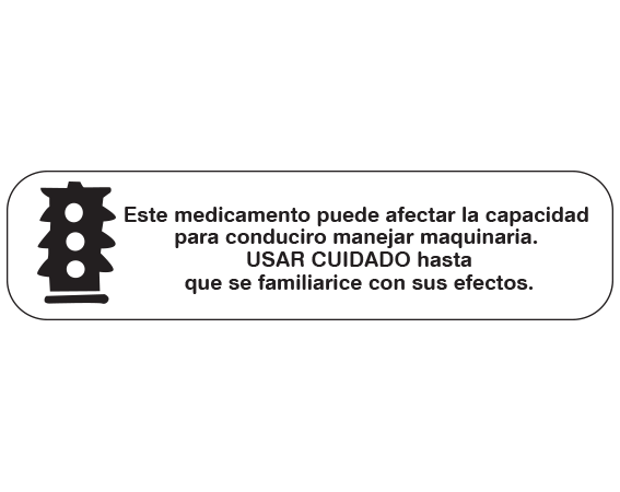 A-144-ES White 3/8" x 1-1/2" Pharmacy Auxiliary Labels for Prescription Containers - Spanish Version - With Imprint: (Spanish) THIS DRUG MAY IMPAIR THE ABILITY TO DRIVE / OR OPERATE MACHINERY. USE CARE UNTIL / YOU BECOME FAMILIAR WITH ITS EFFECTS.