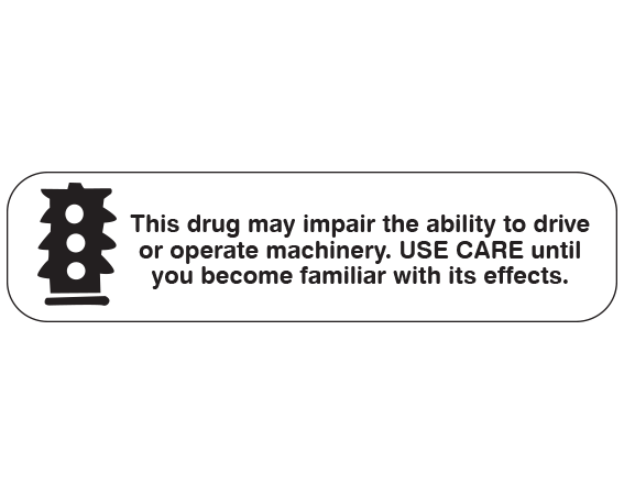 A-144 White 3/8" x 1-1/2" Pharmacy Auxiliary Labels for Prescription Containers - English Version - With Imprint: THIS DRUG MAY IMPAIR THE ABILITY TO DRIVE / OR OPERATE MACHINERY. USE CARE UNTIL / YOU BECOME FAMILIAR WITH ITS EFFECTS.