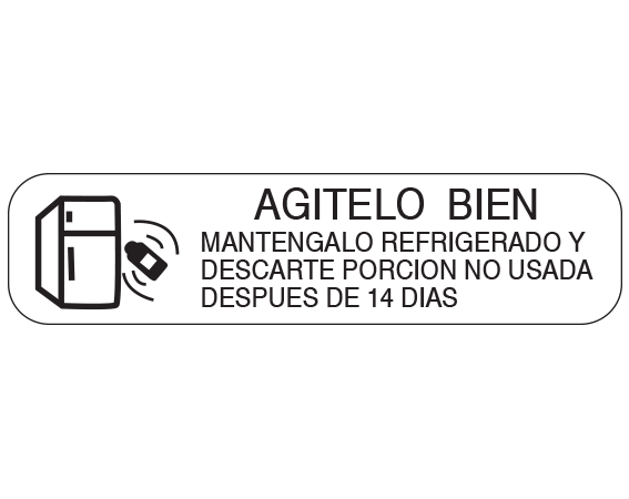 A-145-ES White 3/8" x 1-1/2" Pharmacy Auxiliary Labels for Prescription Containers - Spanish Version - With Imprint: (Spanish) SHAKE WELL / STORE IN REFRIGERATOR AND DISCARD / UNUSED PORTION AFTER 14 DAYS.