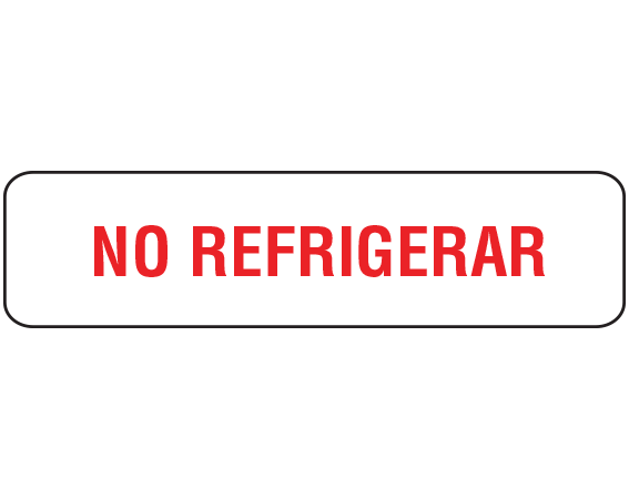 A-146-ES1 White 3/8" x 1-1/2" Pharmacy Auxiliary Labels for Prescription Containers - Spanish Version - With Imprint: (Spanish) DO NOT REFRIGERATE