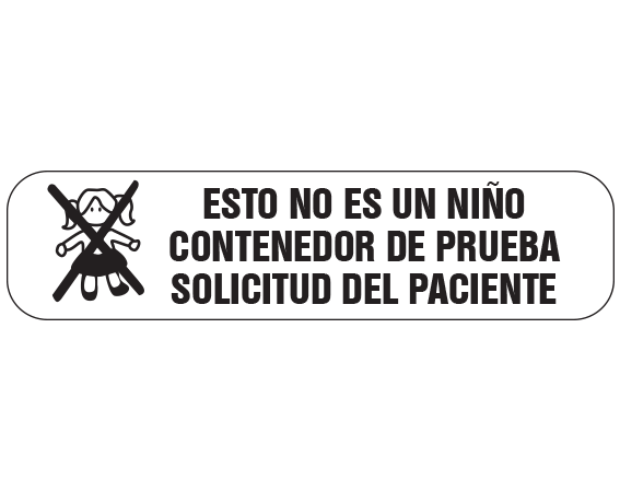 A-147-ES White 3/8" x 1-1/2" Pharmacy Auxiliary Labels for Prescription Containers - Spanish Version - With Imprint: (Spanish) THIS IS NOT A CHILD / PROOF CONTAINER / PATIENT'S REQUEST