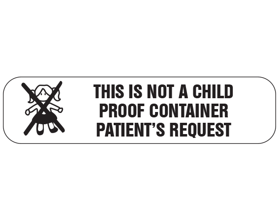 A-147 White 3/8" x 1-1/2" Pharmacy Auxiliary Labels for Prescription Containers - English Version - With Imprint: THIS IS NOT A CHILD / PROOF CONTAINER / PATIENT'S REQUEST