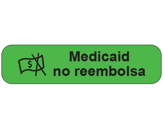 A-151-ES1 Green 3/8" x 1-1/2" Pharmacy Auxiliary Labels for Prescription Containers - Spanish Version - With Imprint: (Spanish) MEDICAID WILL / NOT REIMBURSE