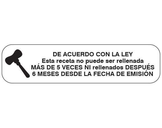 A-153-ES White 3/8" x 1-1/2" Pharmacy Auxiliary Labels for Prescription Containers - Spanish Version - With Imprint: (Spanish) ACCORDING TO LAW / THIS PRESCRIPTION CANNOT BE REFILLED / MORE THAN 5 TIMES NOR REFILLED AFTER / 6 MONTHS FROM DATE OF ISSUE