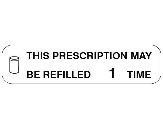 A-154 White 3/8" x 1-1/2" Pharmacy Auxiliary Labels for Prescription Containers - English Version - With Imprint: THIS PRESCRIPTION MAY / BE REFILLED 1 TIME