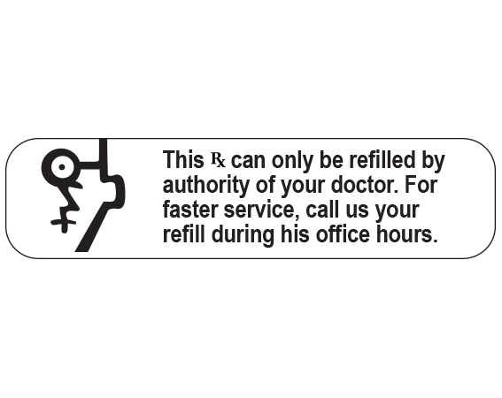 A-159 White 3/8" x 1-1/2" Pharmacy Auxiliary Labels for Prescription Containers - English Version - With Imprint: THIS RX CAN ONLY BE REFILLED BY / AUTHORITY OF YOUR DOCTOR. FOR / FASTER SERVICE