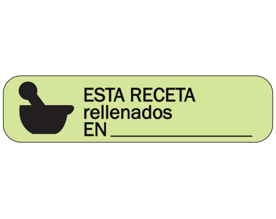 A-163-ES1 Green 3/8" x 1-1/2" Pharmacy Auxiliary Labels for Prescription Containers - Spanish Version - With Imprint: (Spanish) THIS PRESCRIPTION / REFILLED / ON __________