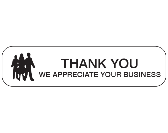 A-1661 White 3/8" x 1-1/2" Pharmacy Auxiliary Labels for Prescription Containers - English Version - With Imprint: THANK YOU / WE APPRECIATE YOUR BUSINESS