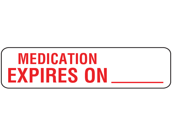 A-202 White 3/8" x 1-1/2" Pharmacy Auxiliary Labels for Prescription Containers - English Version - With Imprint: MEDICATION / EXPIRES ON _____