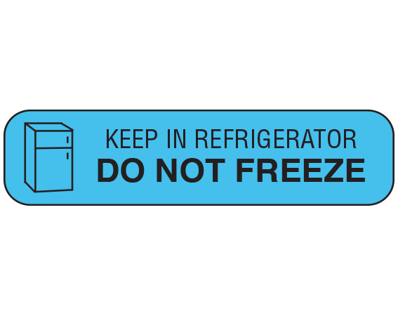 A-31D Blue 3/8" x 1-1/2" Pharmacy Auxiliary Labels for Prescription Containers - English Version - With Imprint: KEEP IN REFRIGERATOR / DO NOT FREEZE