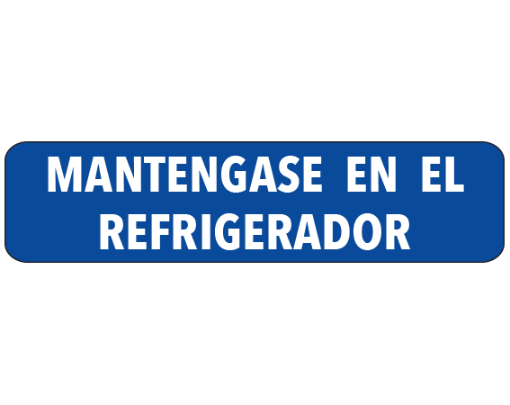 A-35-ES3 Blue 3/8" x 1-1/2" Pharmacy Auxiliary Labels for Prescription Containers - Spanish Version - With Imprint: (Spanish) KEEP IN / REFRIGERATOR