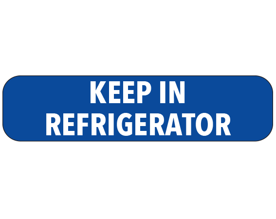 A-352 Blue 3/8" x 1-1/2" Pharmacy Auxiliary Labels for Prescription Containers - English Version - With Imprint: KEEP IN / REFRIGERATOR