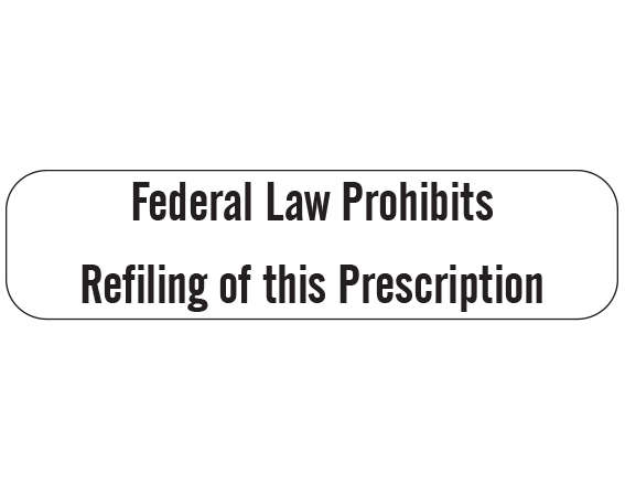 A-36 White 3/8" x 1-1/2" Pharmacy Auxiliary Labels for Prescription Containers - English Version - With Imprint: FEDERAL LAW PROHIBITS / REFILLING OF THIS PRESCRIPTION