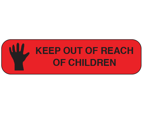 A-38D Red 3/8" x 1-1/2" Pharmacy Auxiliary Labels for Prescription Containers - English Version - With Imprint: KEEP OUT OF REACH / OF CHILDREN