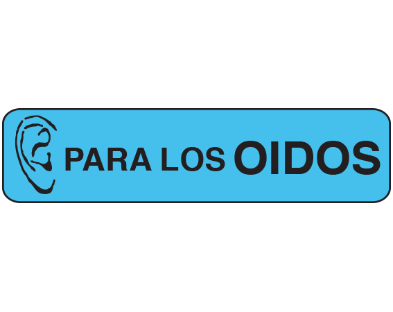 A-39-ES1 Blue 3/8" x 1-1/2" Pharmacy Auxiliary Labels for Prescription Containers - Spanish Version - With Imprint: (Spanish) FOR THE EAR