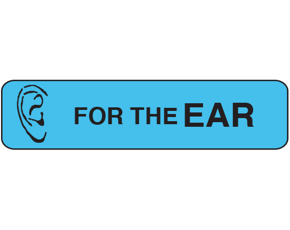 A-391 Blue 3/8" x 1-1/2" Pharmacy Auxiliary Labels for Prescription Containers - English Version - With Imprint: FOR THE EAR