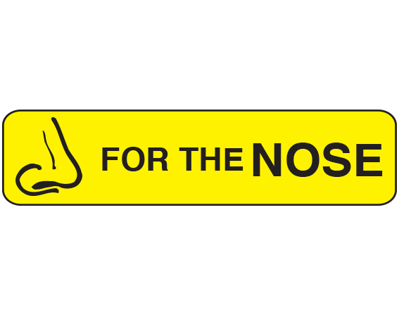 A-401 Yellow 3/8" x 1-1/2" Pharmacy Auxiliary Labels for Prescription Containers - English Version - With Imprint: FOR THE NOSE