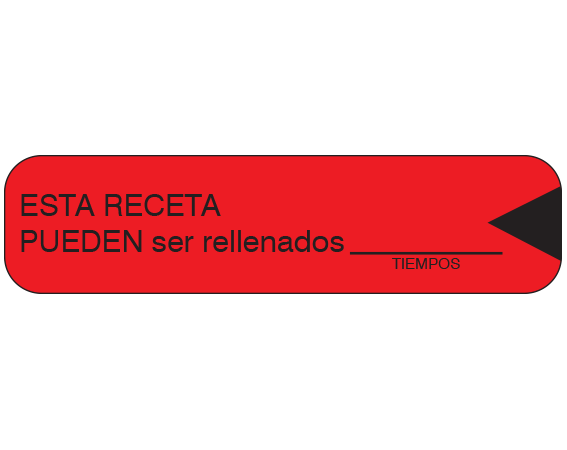 A-46-ES1 Red 3/8" x 1-1/2" Pharmacy Auxiliary Labels for Prescription Containers - Spanish Version - With Imprint: (Spanish) THIS PRESCRIPTION / MAY BE REFILLED