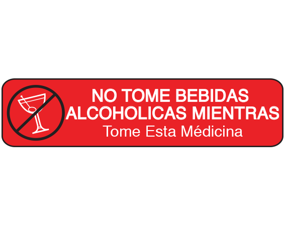 A-47-ES Red 3/8" x 1-1/2" Pharmacy Auxiliary Labels for Prescription Containers - Spanish Version - With Imprint: (Spanish) DO NOT DRINK / ALCOHOLIC BEVERAGES / WHEN TAKING THIS MEDICATION