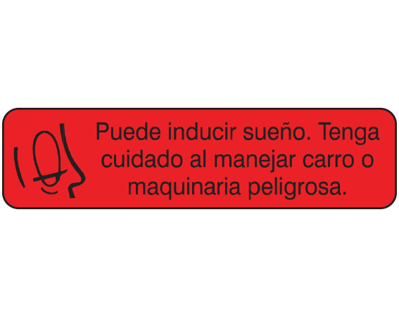 A-48-ES Red 3/8" x 1-1/2" Pharmacy Auxiliary Labels for Prescription Containers - Spanish Version - With Imprint: Puede inducir sueno. Tenga / cuidado al manejar carro o / maquinara peligrosa